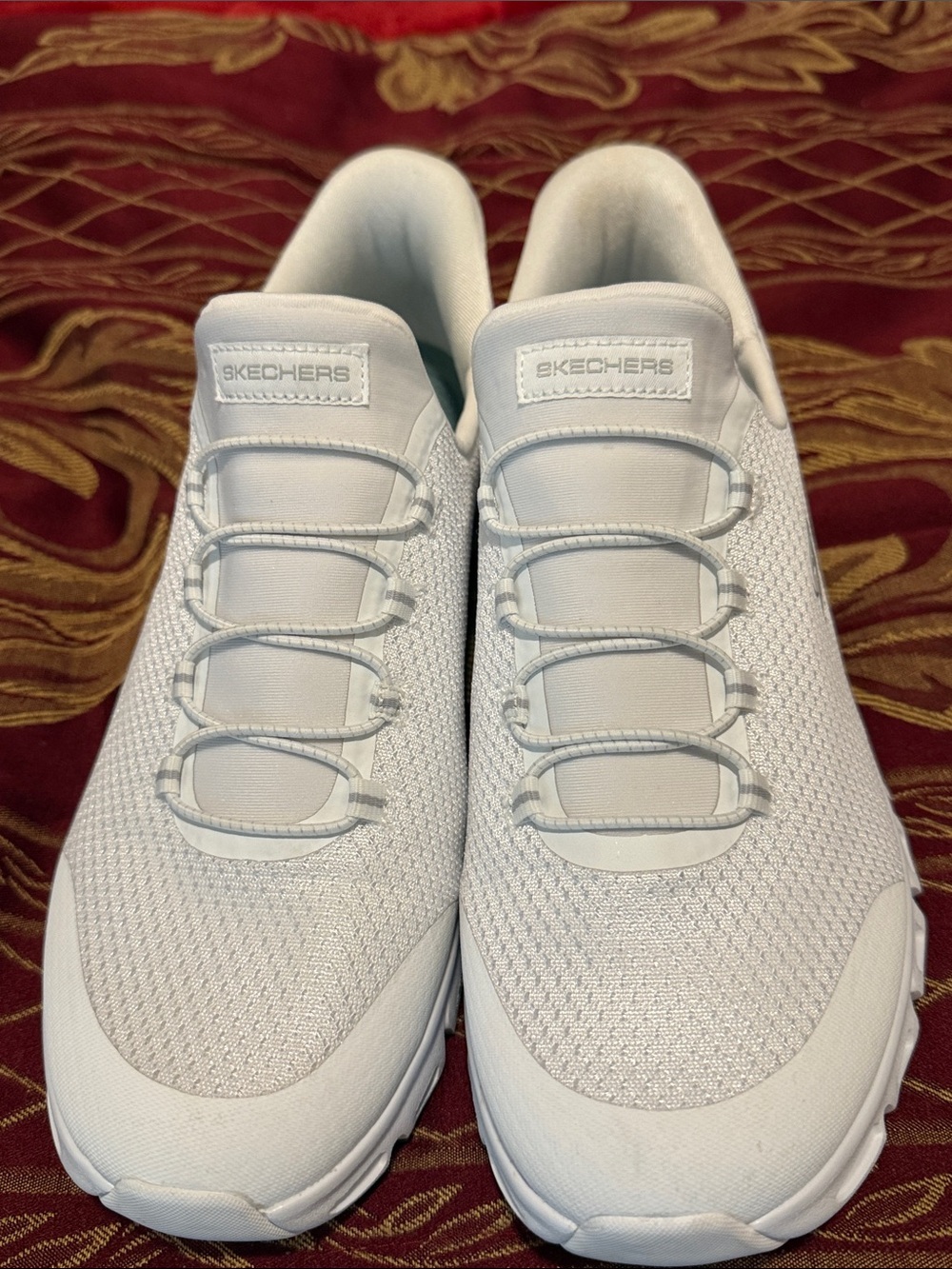 Skechers Men's All-White Slip-On Knit Sneakers